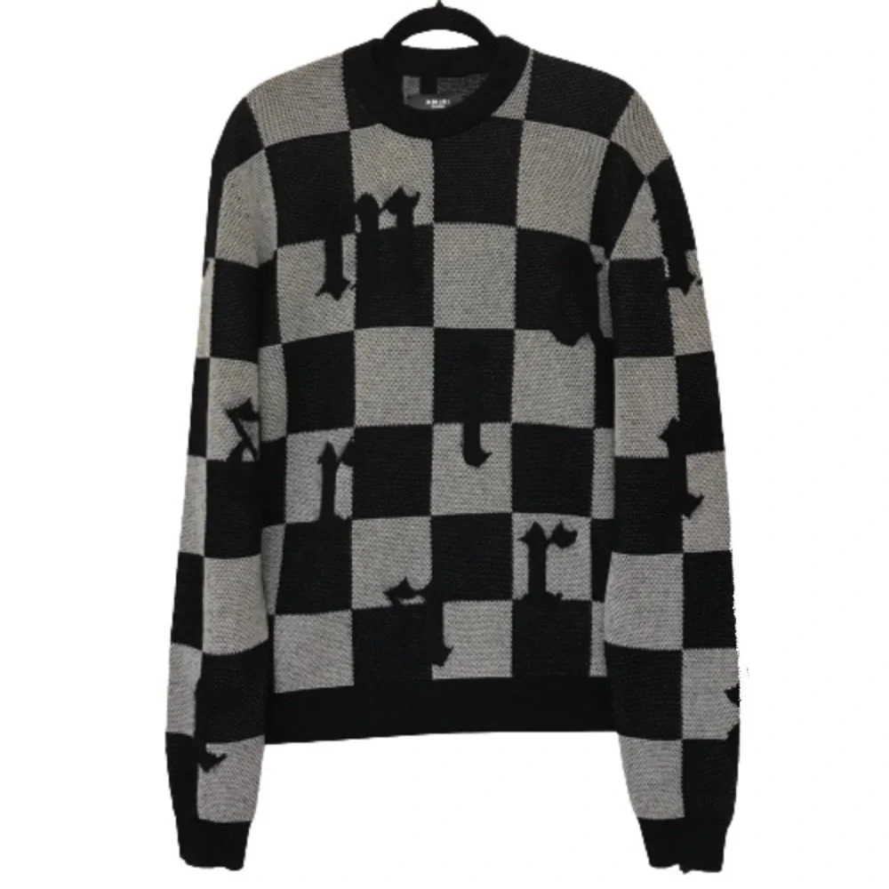 Amiri Logo Check Crew Mohair Cashmere Sweater Black White XXL Brand New With Tag - Picture 3 of 15